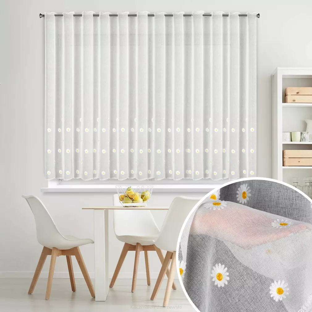 Firana gotowa na tunelu szelkach BELLIS 350x145 Eurofirany biała w stokrotki