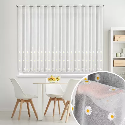 Firana gotowa na tunelu szelkach BELLIS 350x145 Eurofirany biała w stokrotki