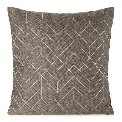 Poszewka dekoracyjna MILA 45x45 Eurofirany ciemnobeżowa a'la len + złoty geometryczny haft