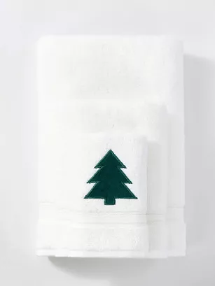 Świąteczny ręcznik bawełniany CHRISTMAS TREE 70x140 biały z haftem choinki