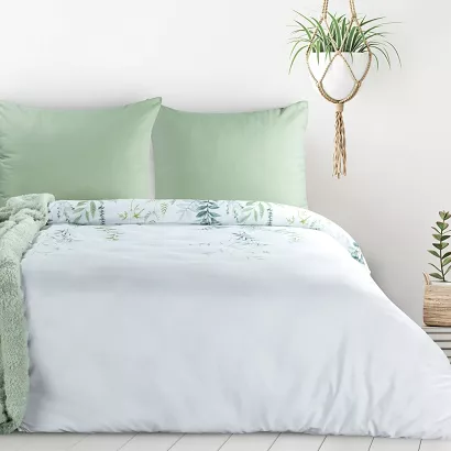 Pościel VERANO7 220x200 Design91 biała zielona botaniczny nadruk subtelne gałązki kwiaty