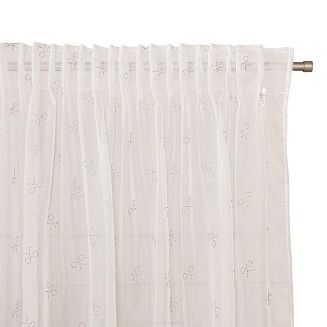 Firana gotowa na taśmie z ołowianką KOKARDKA 140x250 biała na woalu diamentowe srebrne kokardki