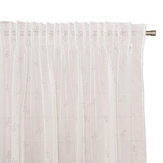 Firana gotowa na taśmie z ołowianką KOKARDKA 140x250 biała na woalu diamentowe srebrne kokardki