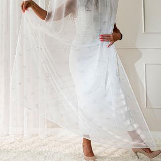 RIBBON Firana gotowa na woalu w diamentowe kokardki na taśmie z ołowianką szer.140 x wys.250cm kolor