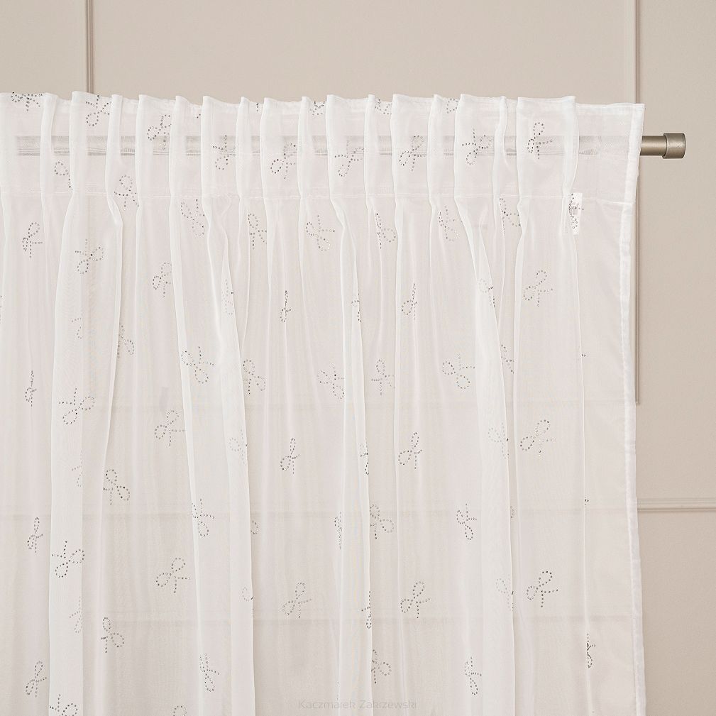 RIBBON Firana gotowa na woalu w diamentowe kokardki na taśmie z ołowianką szer.140 x wys.250cm kolor