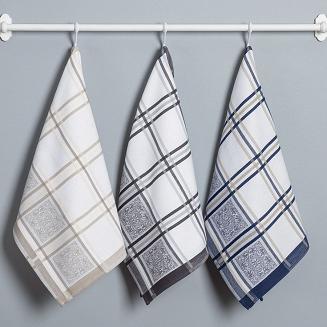 Ścierka kuchenna bawełna egipska MAJOLICA 50x70 kratka orientalny wzór granatowa