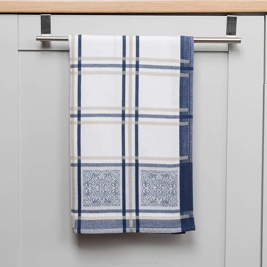 Ścierka kuchenna bawełna egipska MAJOLICA 50x70 kratka orientalny wzór granatowa