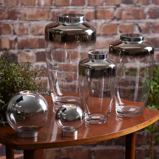 Świecznik dekoracyjny ZOJA 15x15 Eurofirany srebrny przezroczysty szklany kulisty