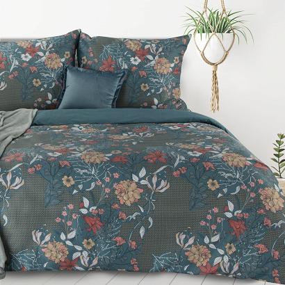 Pościel HOME01 160x200 Eurofirany turkusowa w koralowe kwiaty