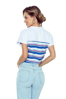 Bluzka damska w paski z kołnierzykiem Tatina niebieska biała