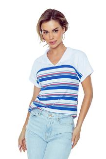 Bluzka damska w paski z kołnierzykiem Tatina niebieska biała