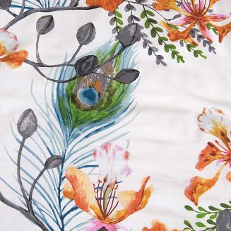 Pościel bawełniana COTTONLOVE 220x200 biała pomarańczowa tropikalne kwiaty