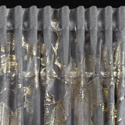 Zasłona gotowa na taśmie CELIA 140x270 Eurofirany stalowa szampańska gałązki kwiaty