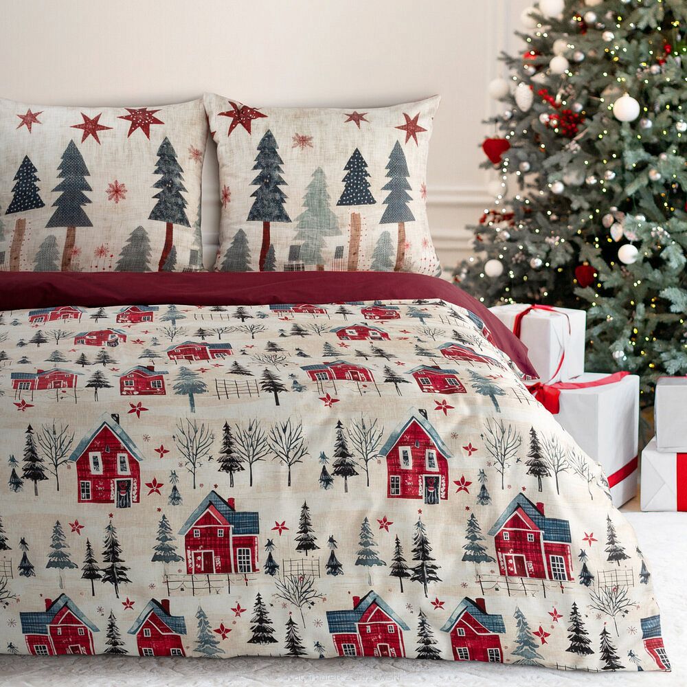 Komplet pościeli świąteczny POS 140x200 Eurofirany czerwony