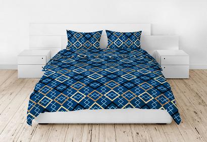 Pościel z kory 180x200 granatowa złota czarna romby