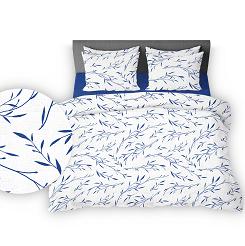 Pościel z kory 140x200 biała granatowa herbaciane listki