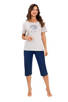 Piżama damska REGINA kod 732 szary melanż paseczki granatowa