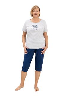 Piżama damska REGINA kod 732 szary melanż paseczki granatowa