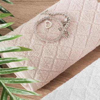 Ręcznik bawełniany OLIWIER 50x90 geometryczny wzór pudrowy róż