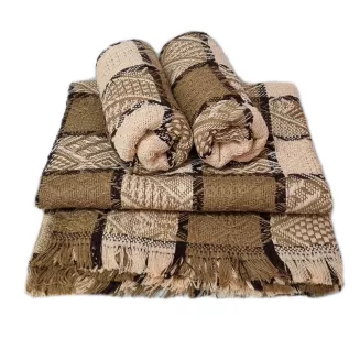 Komplet dekoracyjny narzuta 160x205 + 2x 60x160 ROMBY-KRATKA camel brąz wanilia