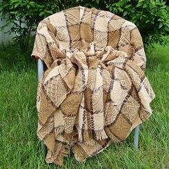 Komplet dekoracyjny narzuta 160x205 + 2x 60x160 ROMBY-KRATKA camel brąz wanilia