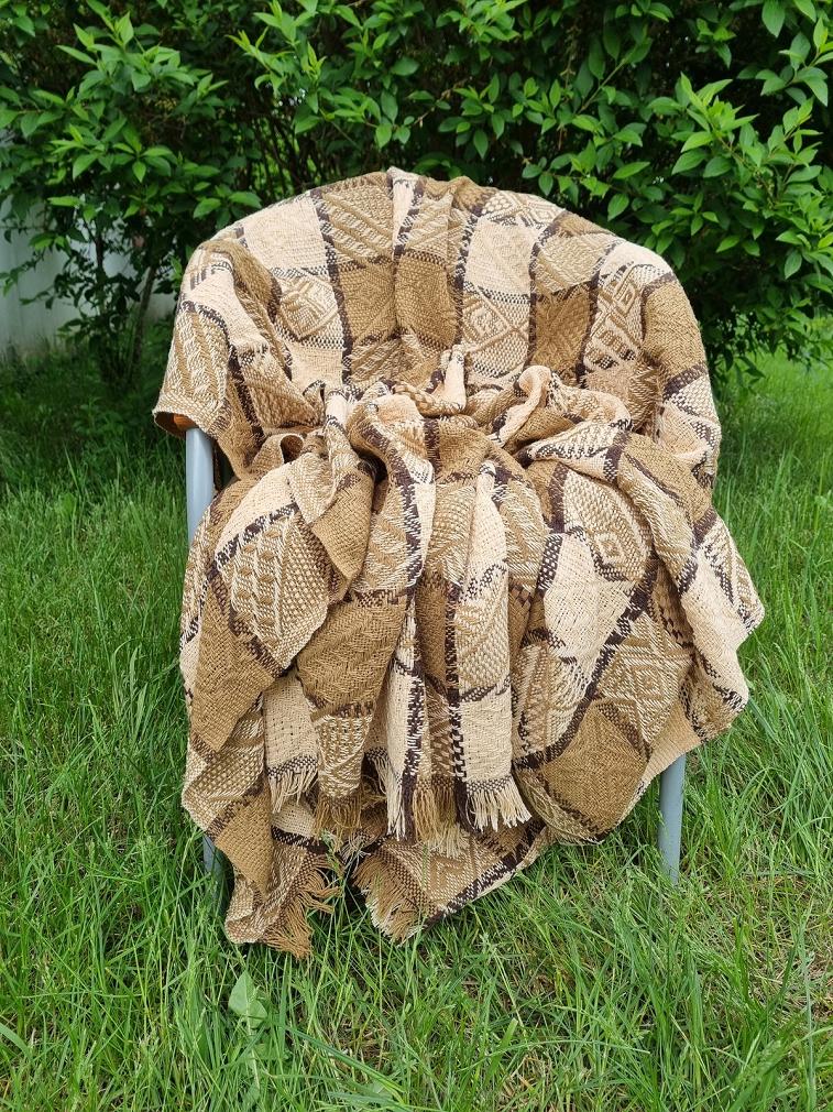 Komplet dekoracyjny narzuta 160x205 + 2x 60x160 ROMBY-KRATKA camel brąz wanilia