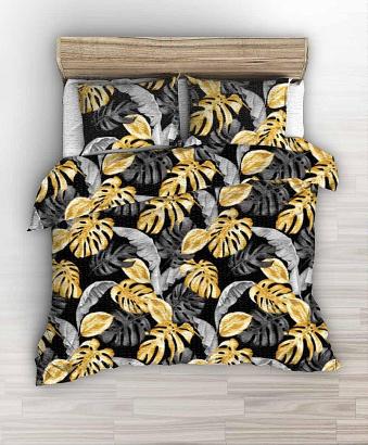 Pościel z kory 160x200 czarna w szare złote egzotyczne liście