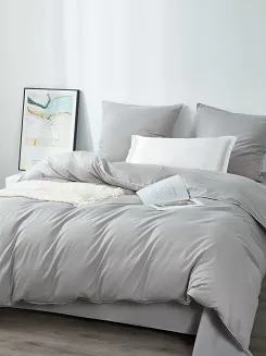 Pościel satyna bawełniana Queen Premium 160x200 szara ze złotą lamówką