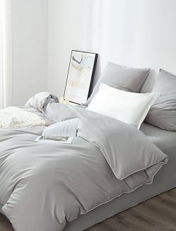 Pościel satyna bawełniana Queen Premium 160x200 szara ze złotą lamówką