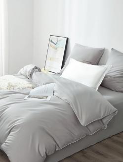 Pościel satyna bawełniana Queen Premium 160x200 szara ze złotą lamówką