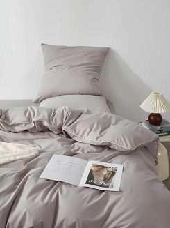 Pościel satyna bawełniana Queen Premium 160x200 szara ze złotą lamówką