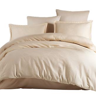 Pościel satyna bawełniana żakardowa MANDARIN 160x200 beżowa w geometrycznym wzorze