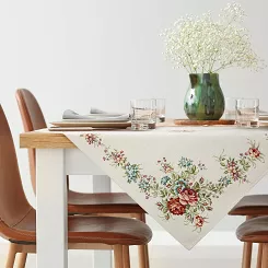 Obrus dekoracyjny 100x100 Eurofirany naturalny w kwiaty