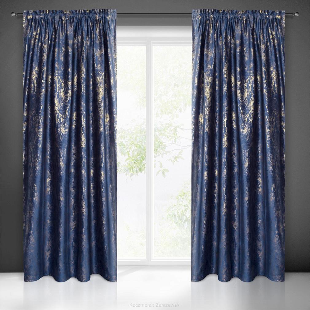 Zasłona gotowa na taśmie KORNELIA 140x270 Eurofirany granatowy/złoc