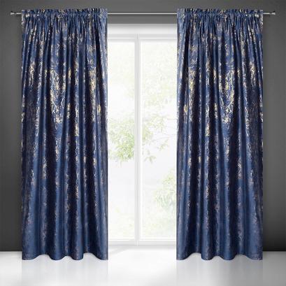 Zasłona gotowa na taśmie KORNELIA 140x270 Eurofirany granatowy/złoty