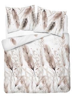 Pościel satynowa 160x200 Detexpol biała beżowe kłosy zbóż