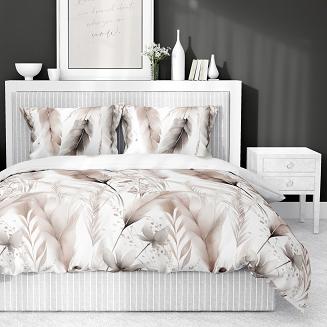 Pościel satynowa 160x200 Detexpol biała beżowe kłosy zbóż