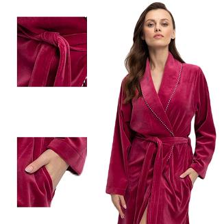 Szlafrok damski LUNA kod 371 welur bordowy