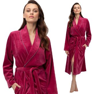 Szlafrok damski LUNA kod 371 welur bordowy