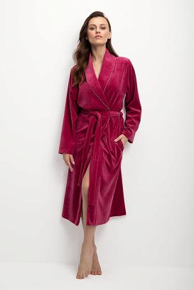 Szlafrok damski LUNA kod 371 welur bordowy
