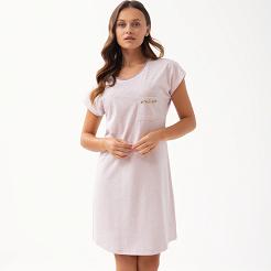 Koszula damska LUNA kod 203 beżowa w przecierane paski aplikacja na kieszonce