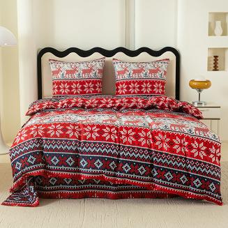 Pościel świąteczna 220x200 czerwona grafitowa skandynawski wzór sweterek