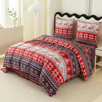 Pościel świąteczna 220x200 czerwona grafitowa skandynawski wzór sweterek