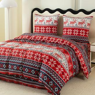 Pościel świąteczna 220x200 czerwona grafitowa skandynawski wzór sweterek