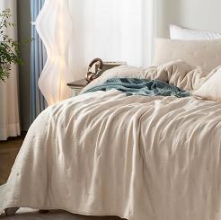 Narzuta dekoracyjna muślinowa struktura Stella 160x220 beżowa z haftem krzyżyków