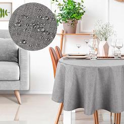 Obrus dekoracyjny wodoodporny KATE 150 Eurofirany srebrny okrągły strukturalna faktura