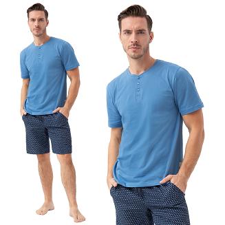 Piżama męska LUNA kod 801 niebieska granatowa geometryczny wzorek