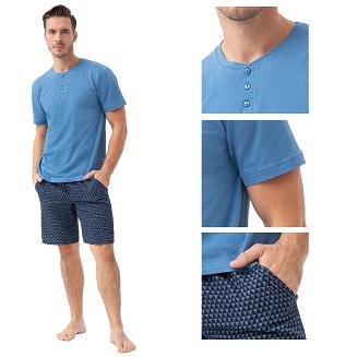 Piżama męska LUNA kod 801 niebieska granatowa geometryczny wzorek