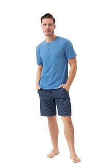 Piżama męska LUNA kod 801 niebieska granatowa geometryczny wzorek