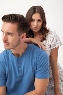 Piżama męska LUNA kod 801 niebieska granatowa geometryczny wzorek